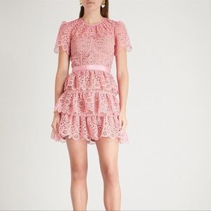 Self Portrait Pink Tiered Lace Dress